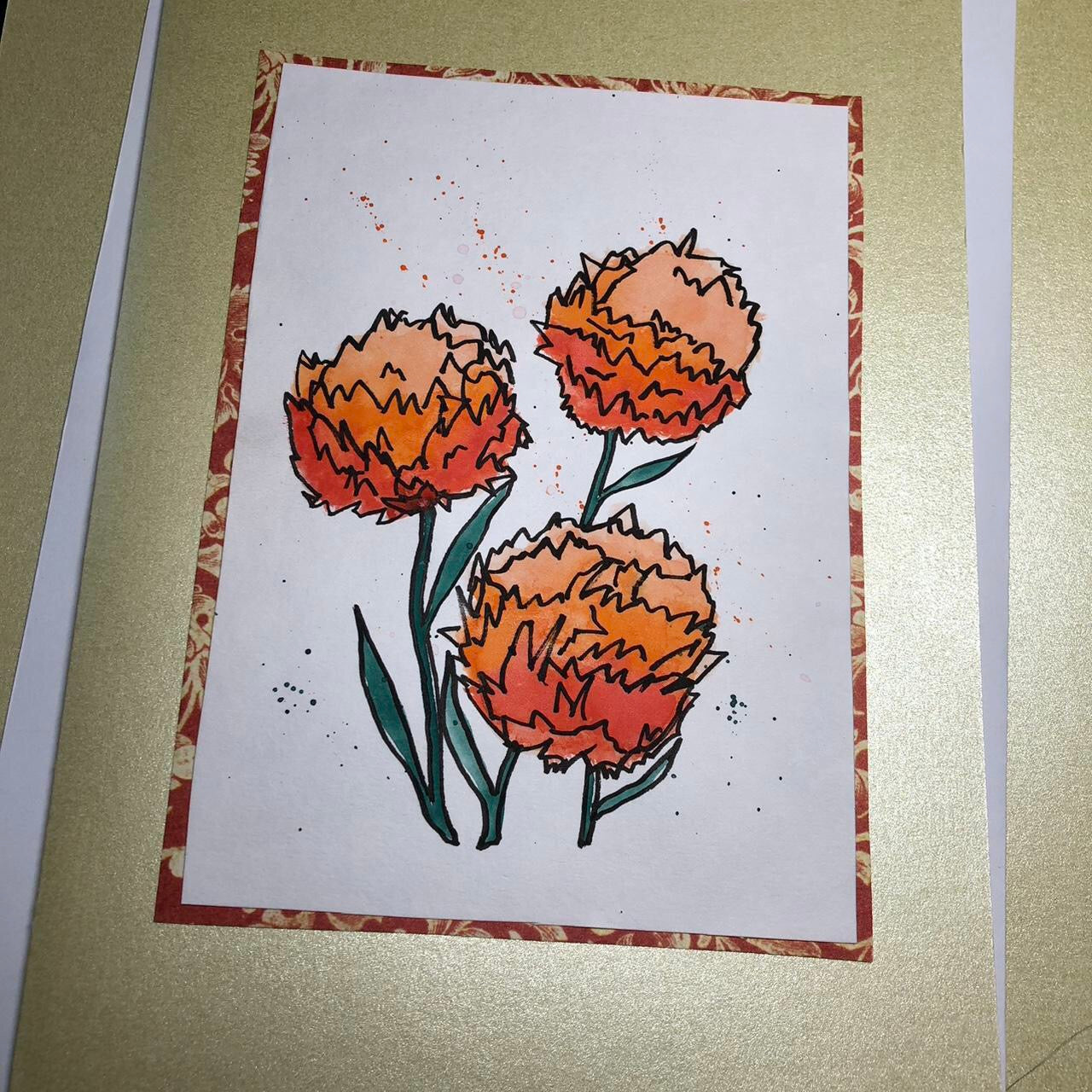 Orange puffy flower watercolour birthday card