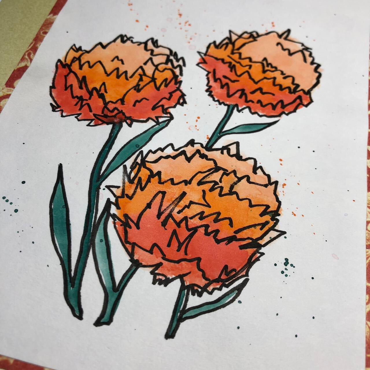 Orange puffy flower watercolour birthday card