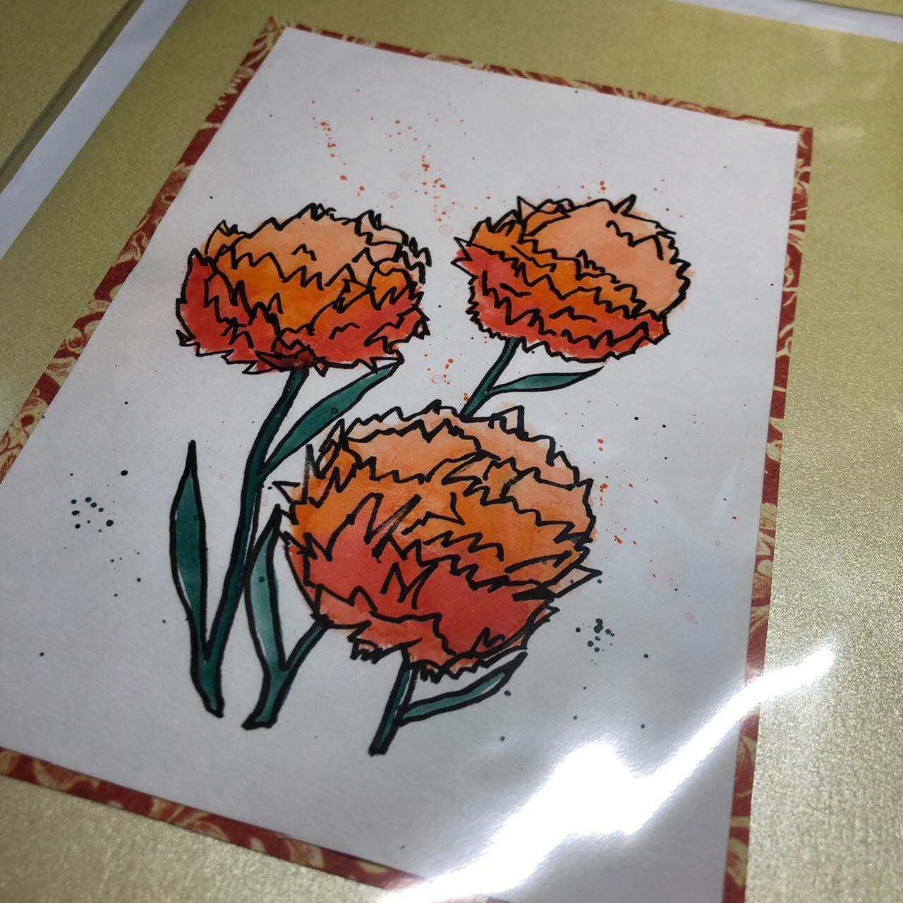 Orange puffy flower watercolour birthday card