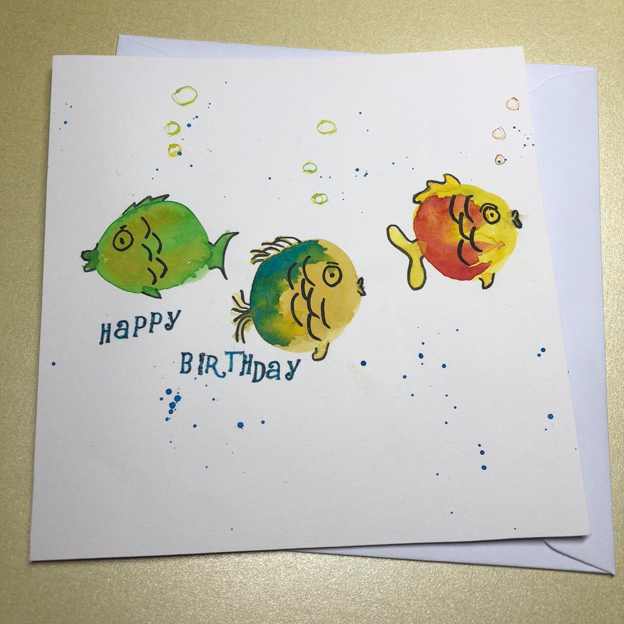 Watercolour fish birthday card