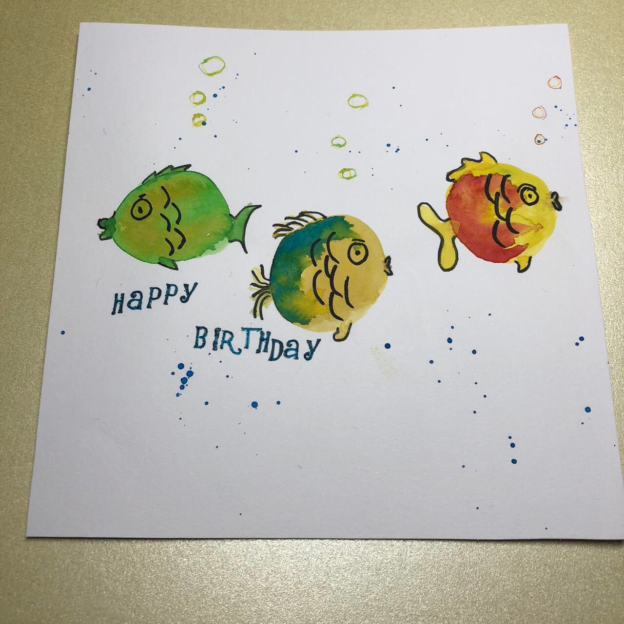 Watercolour fish birthday card