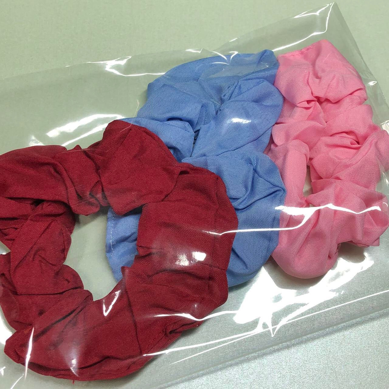 Red pink blue hair scrunchie set