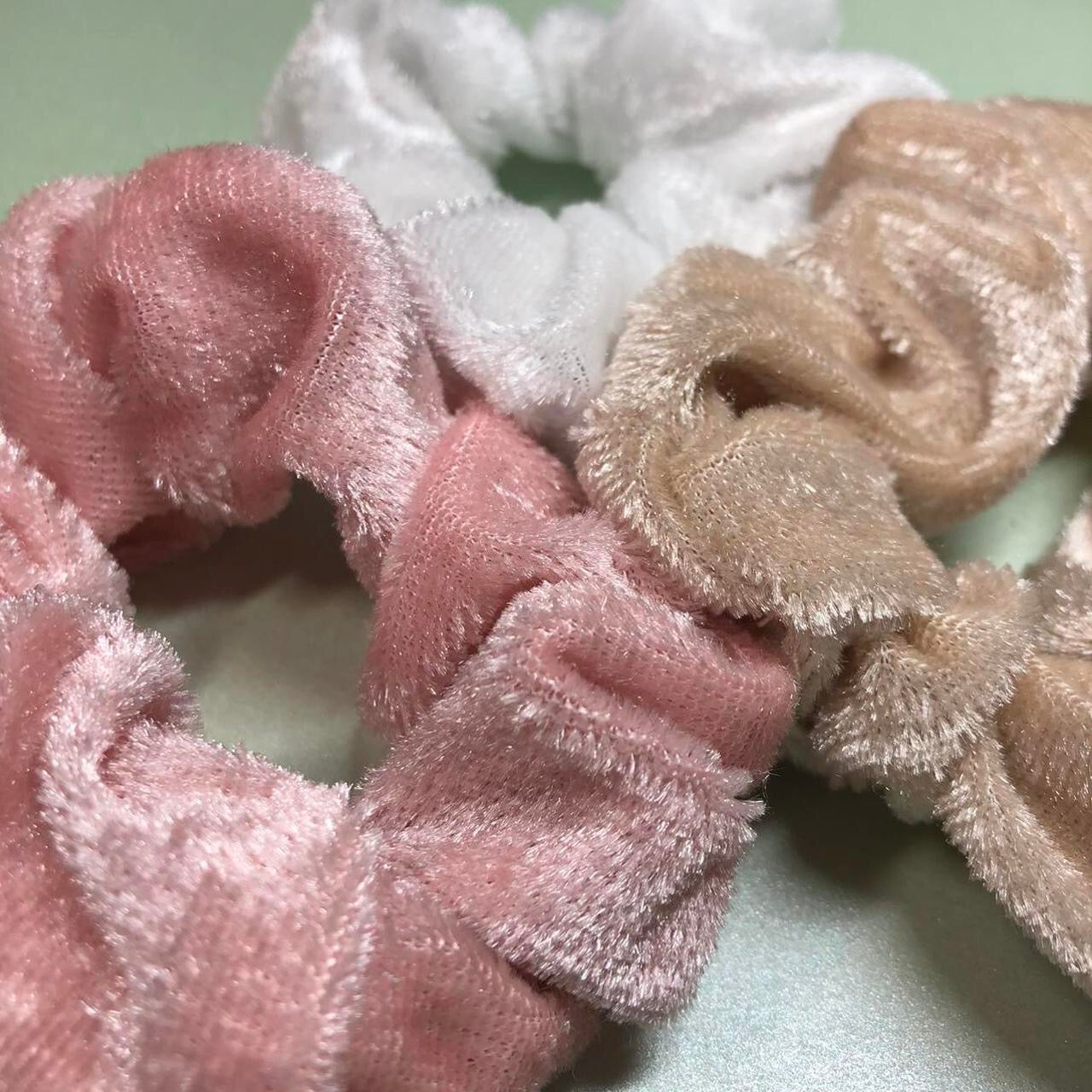 Soft velvet pastel hair scrunchy set