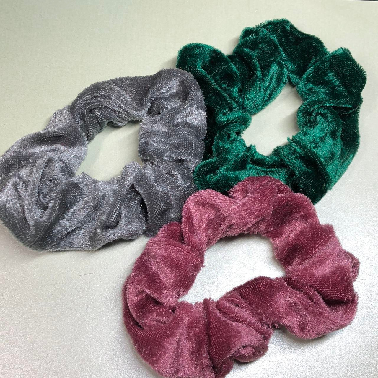 Three vintage colour hair scrunchies