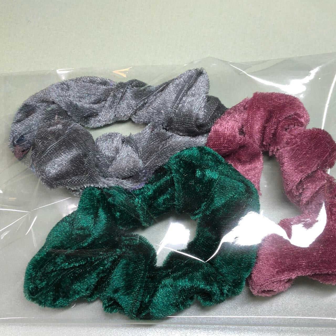 Three vintage colour hair scrunchies