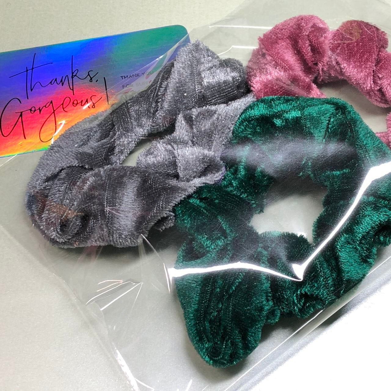 Three vintage colour hair scrunchies