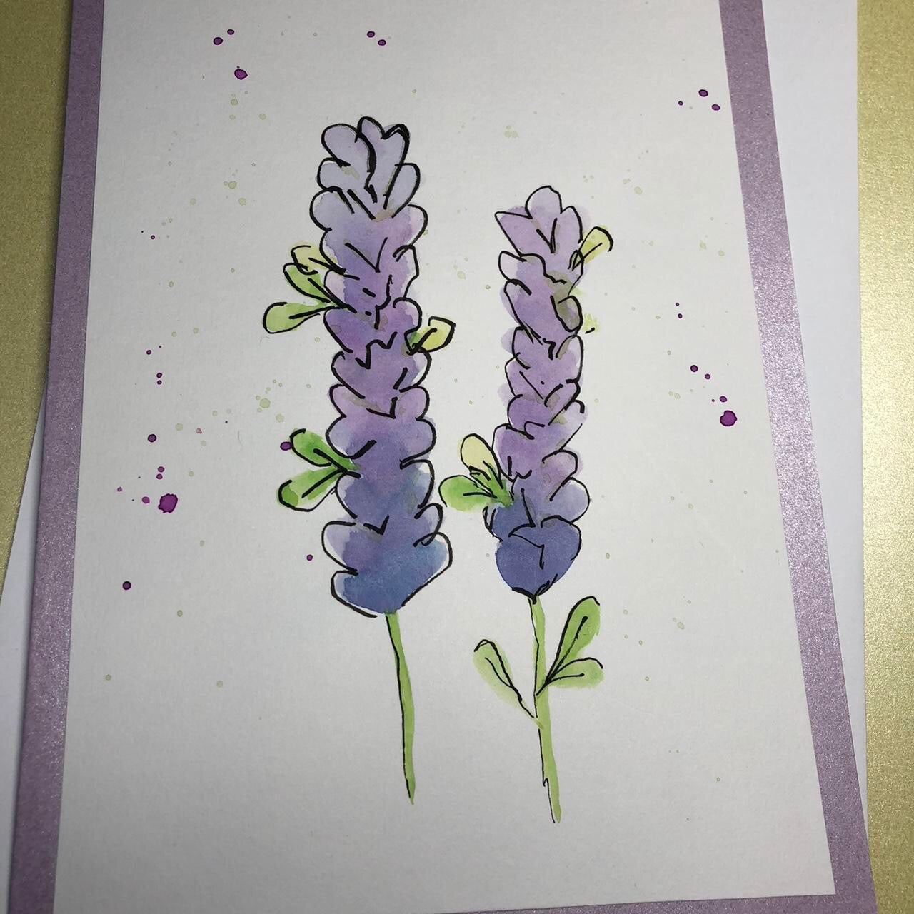 Tall purple flower watercolour birthday card