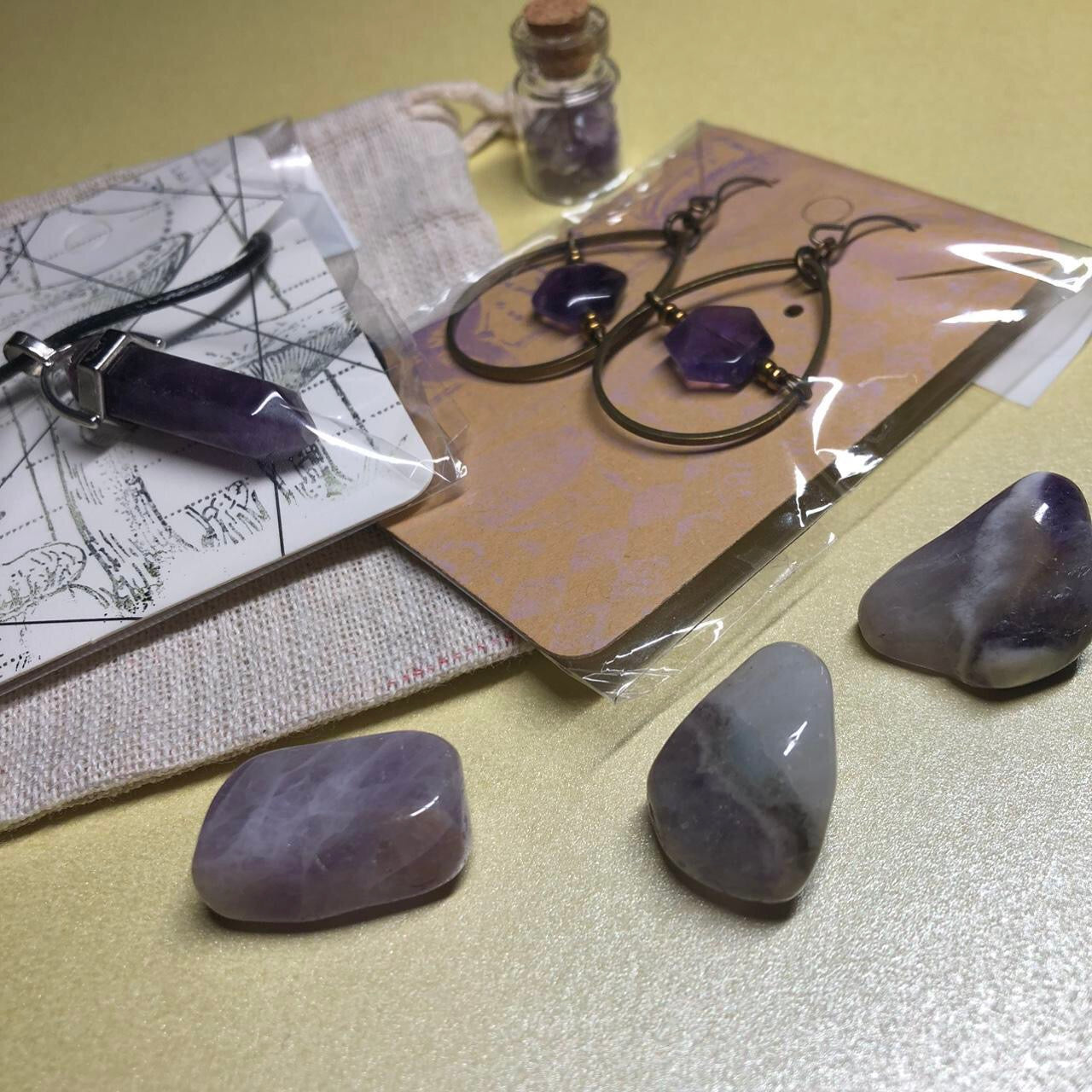 Amethyst handmade earrings gift bag