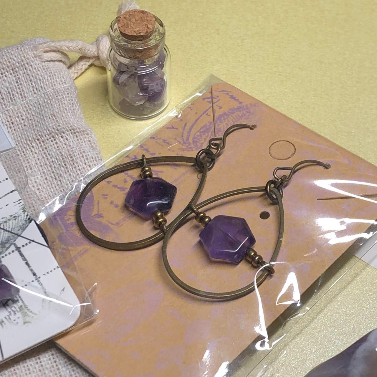 Amethyst handmade earrings gift bag