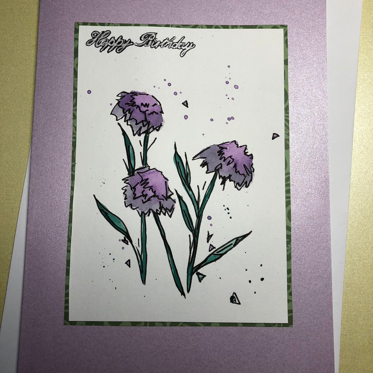 Purple spiky flower watercolour birthday card