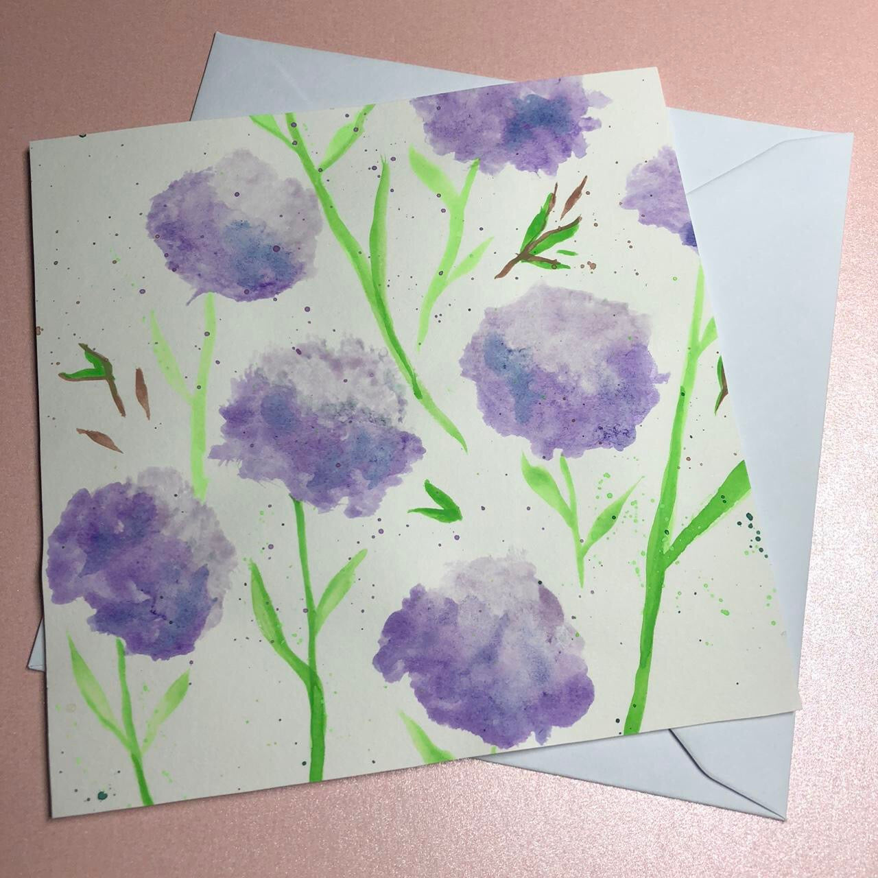 Purple puffy flower greeting card