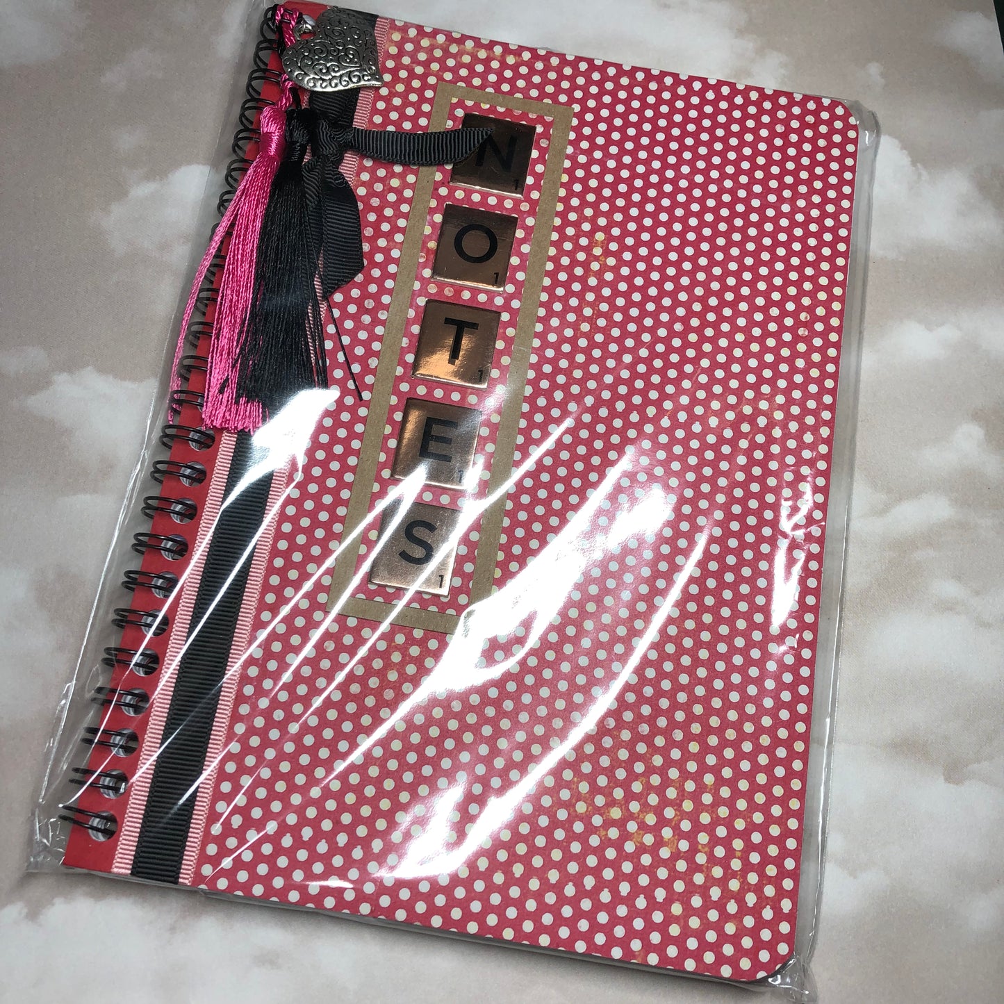 Hand decorated upcycled notes book - Red Notes