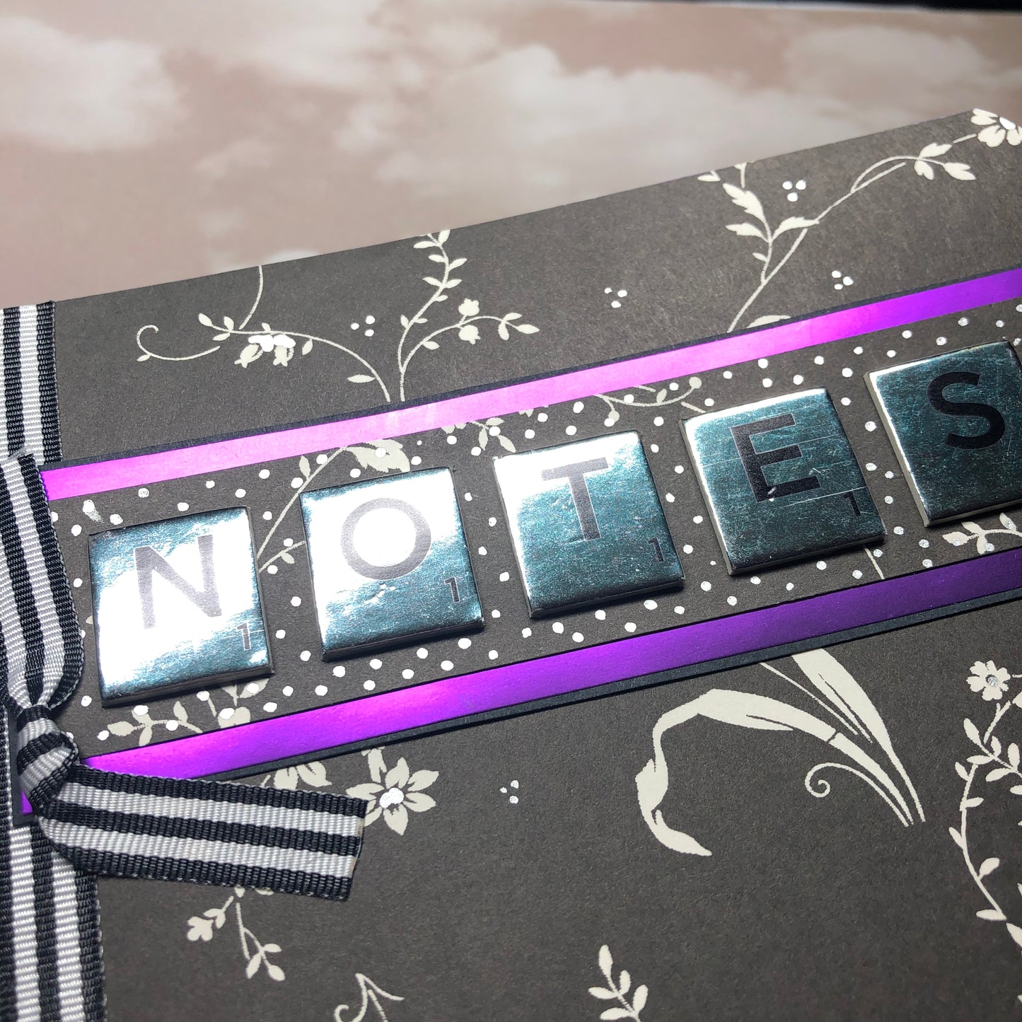 Upcycled hand decorated notebook - Purple Notes