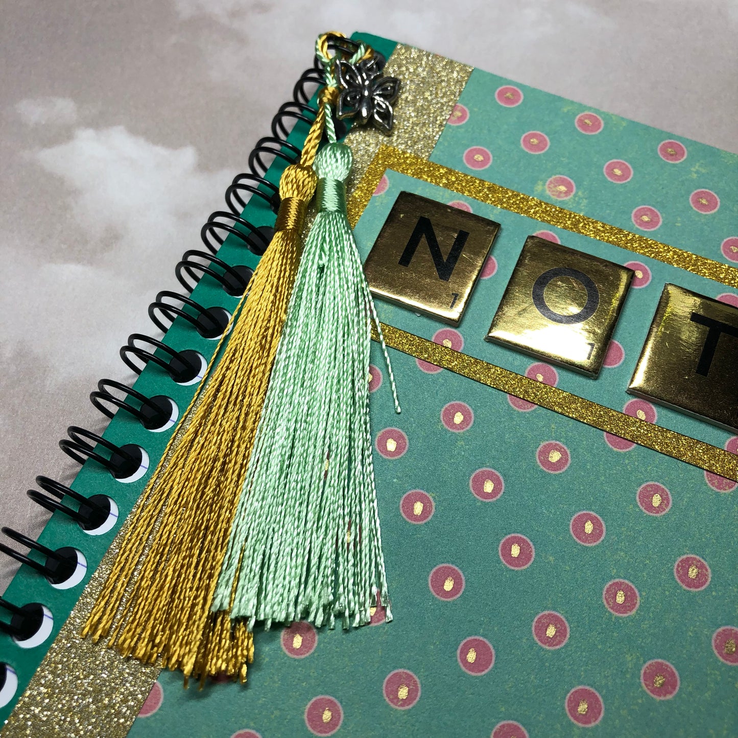 Hand decorated upcycled notebook - Green Notes