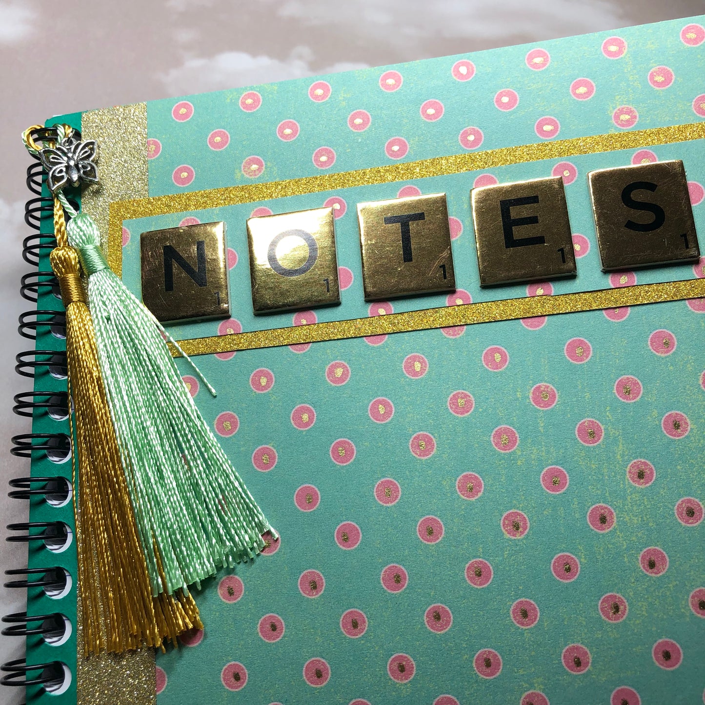 Hand decorated upcycled notebook - Green Notes