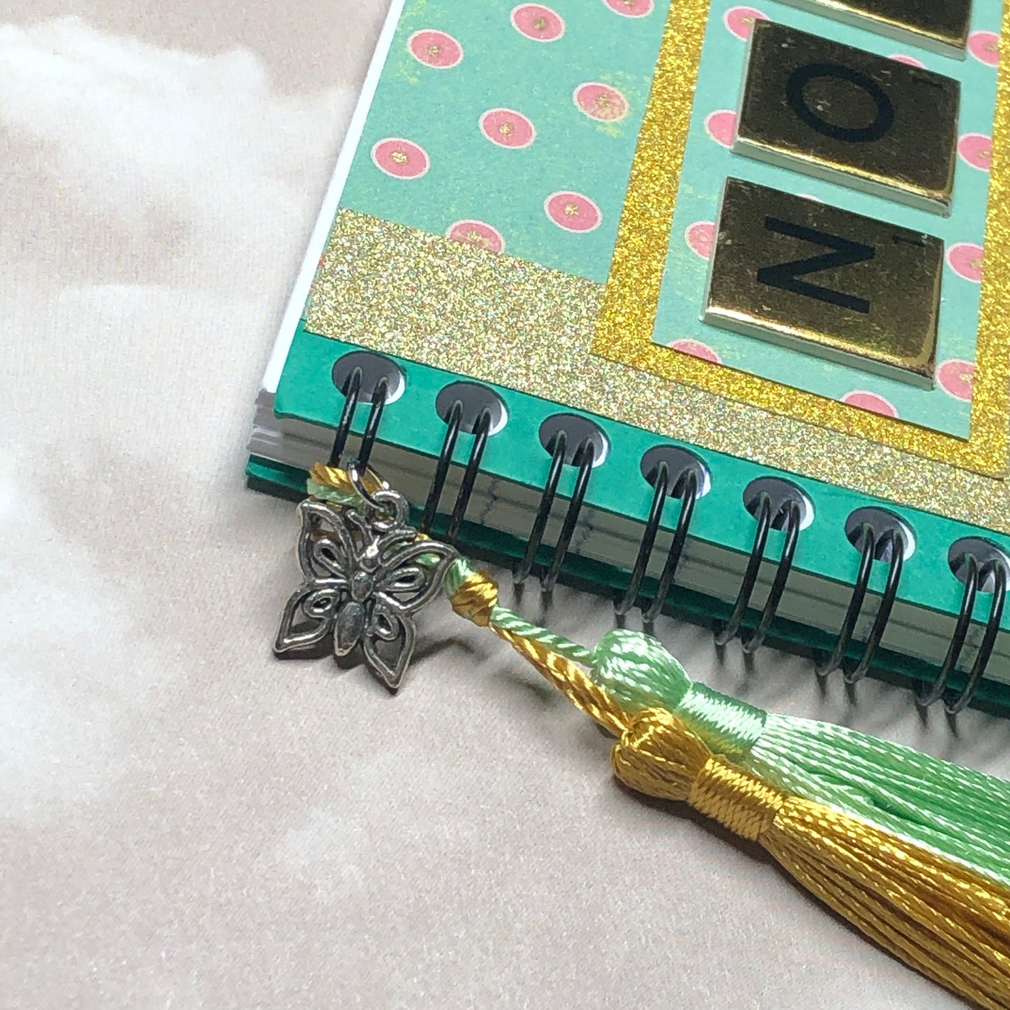 Hand decorated upcycled notebook - Green Notes