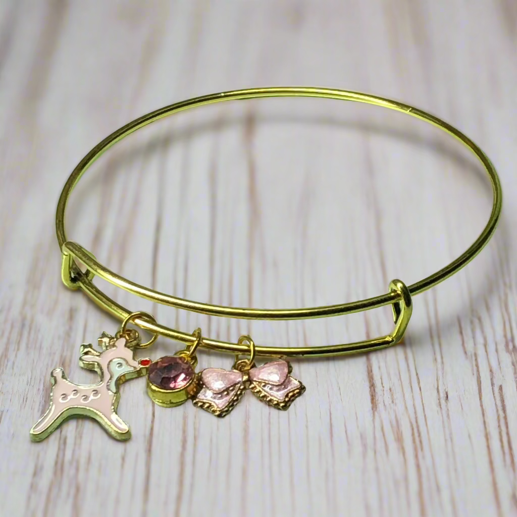 Customisable pink bow and bambi expandable bangle