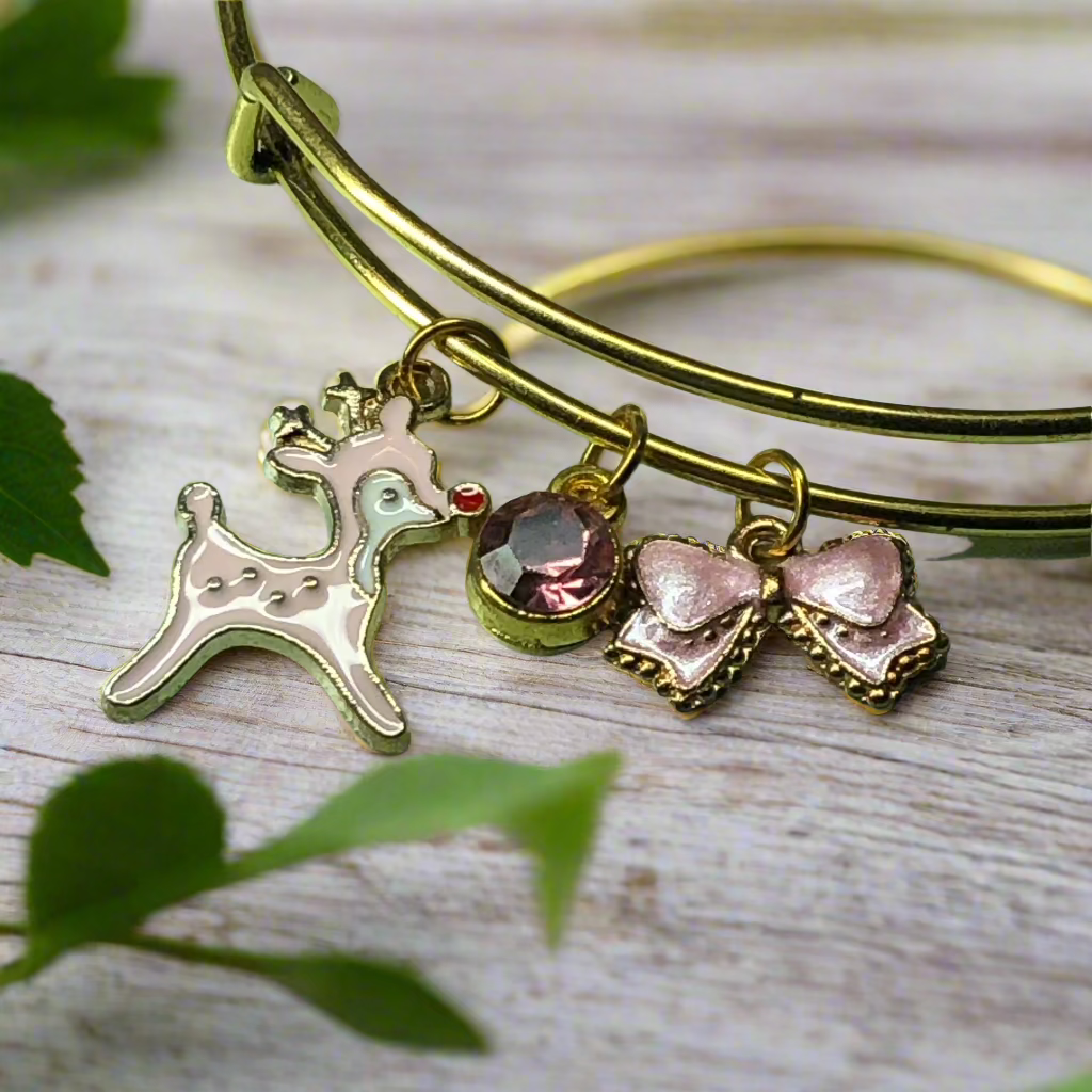 Customisable pink bow and bambi expandable bangle