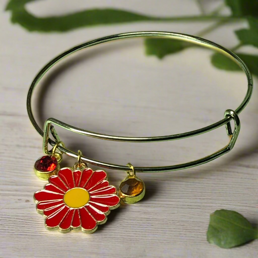 Customisable red flower expandable bangle