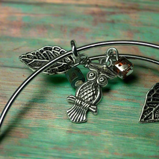 Customisable owl and chrysocola expandable bangle