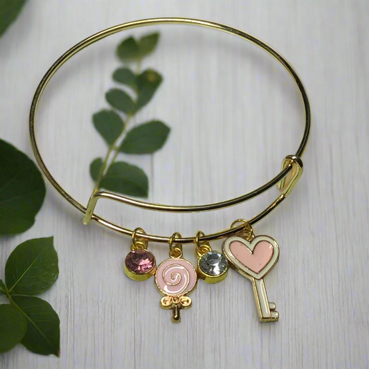 Customisable pink lollipop and key expandable bangle