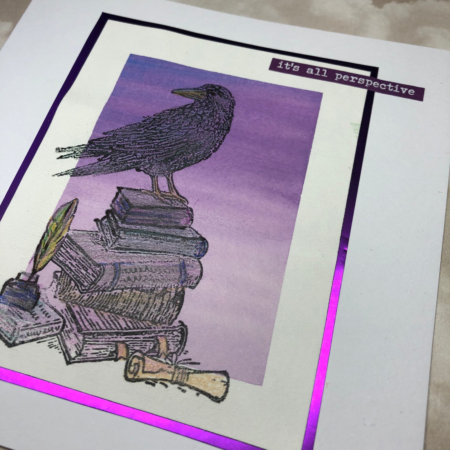 Book and Raven watercolour greeting card