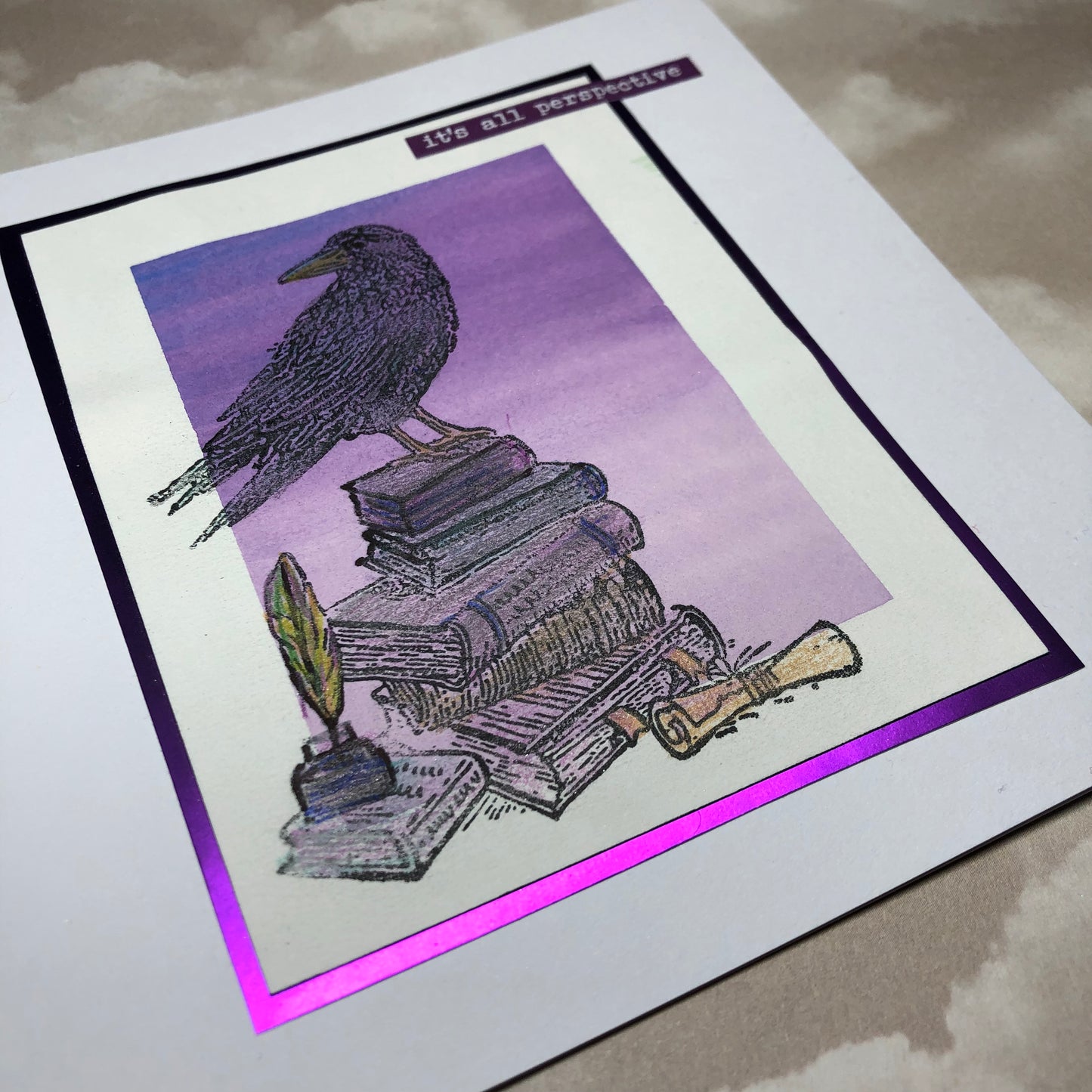 Book and Raven watercolour greeting card