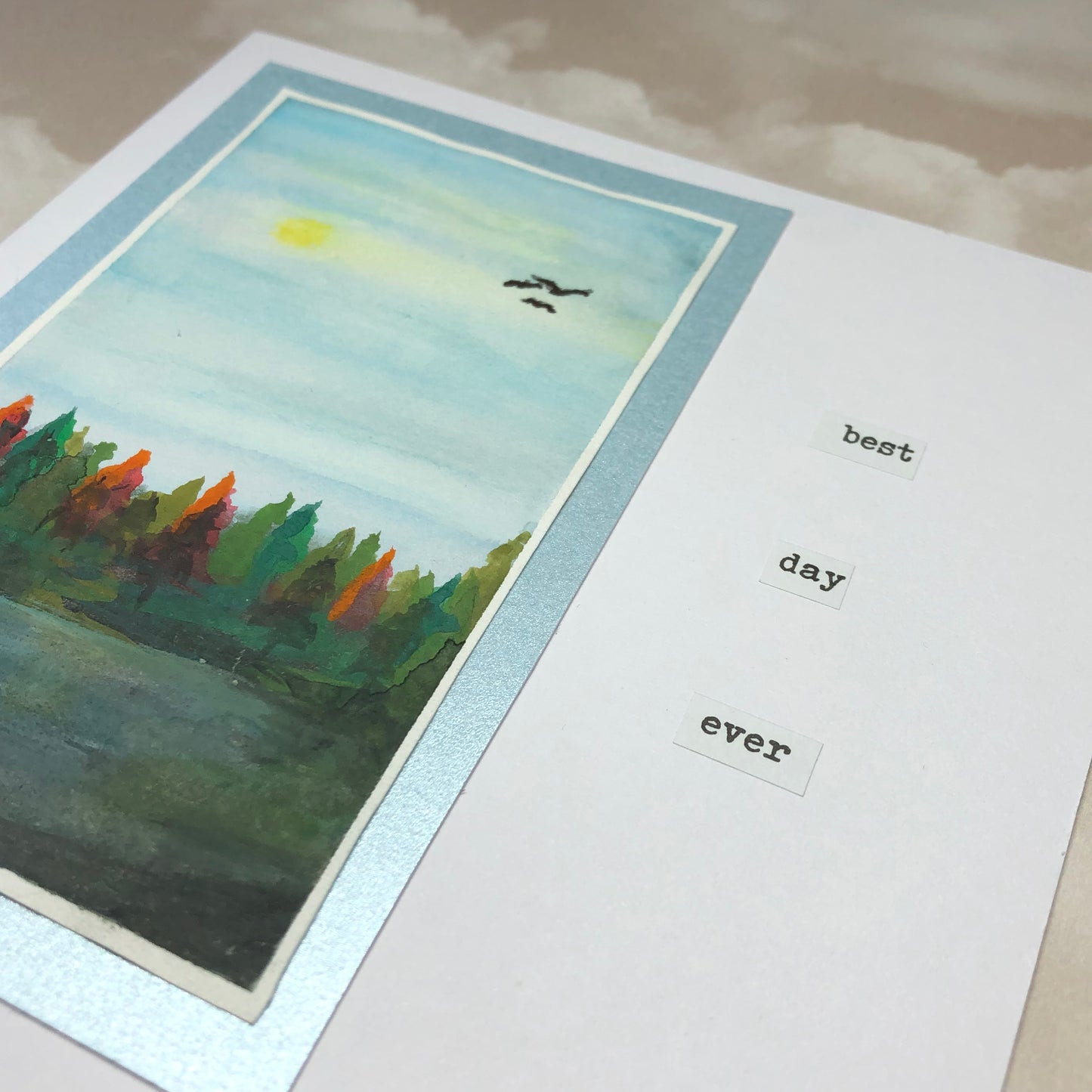 Handpainted forest watercolour greeting card