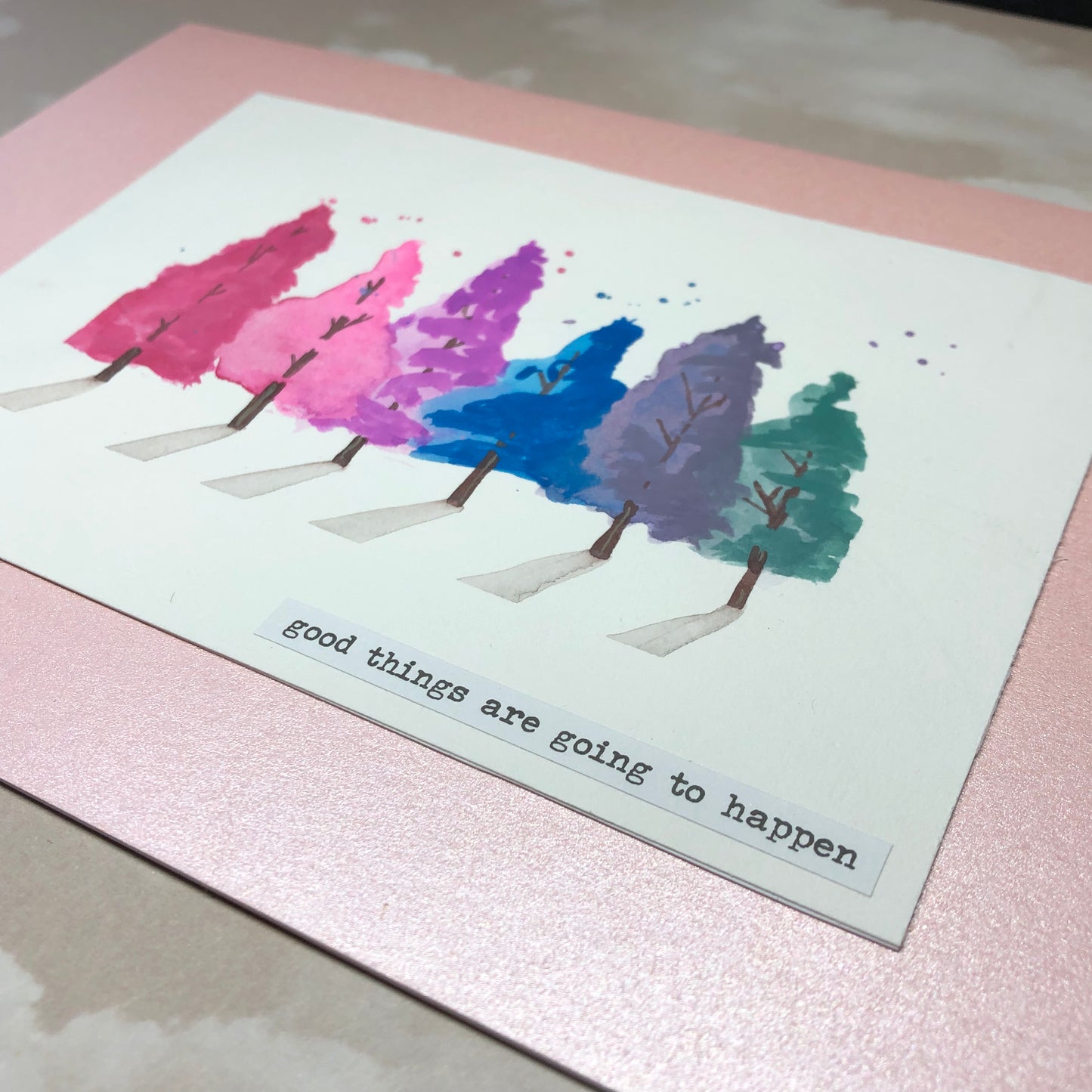 Vibrant tree watercolour greeting card