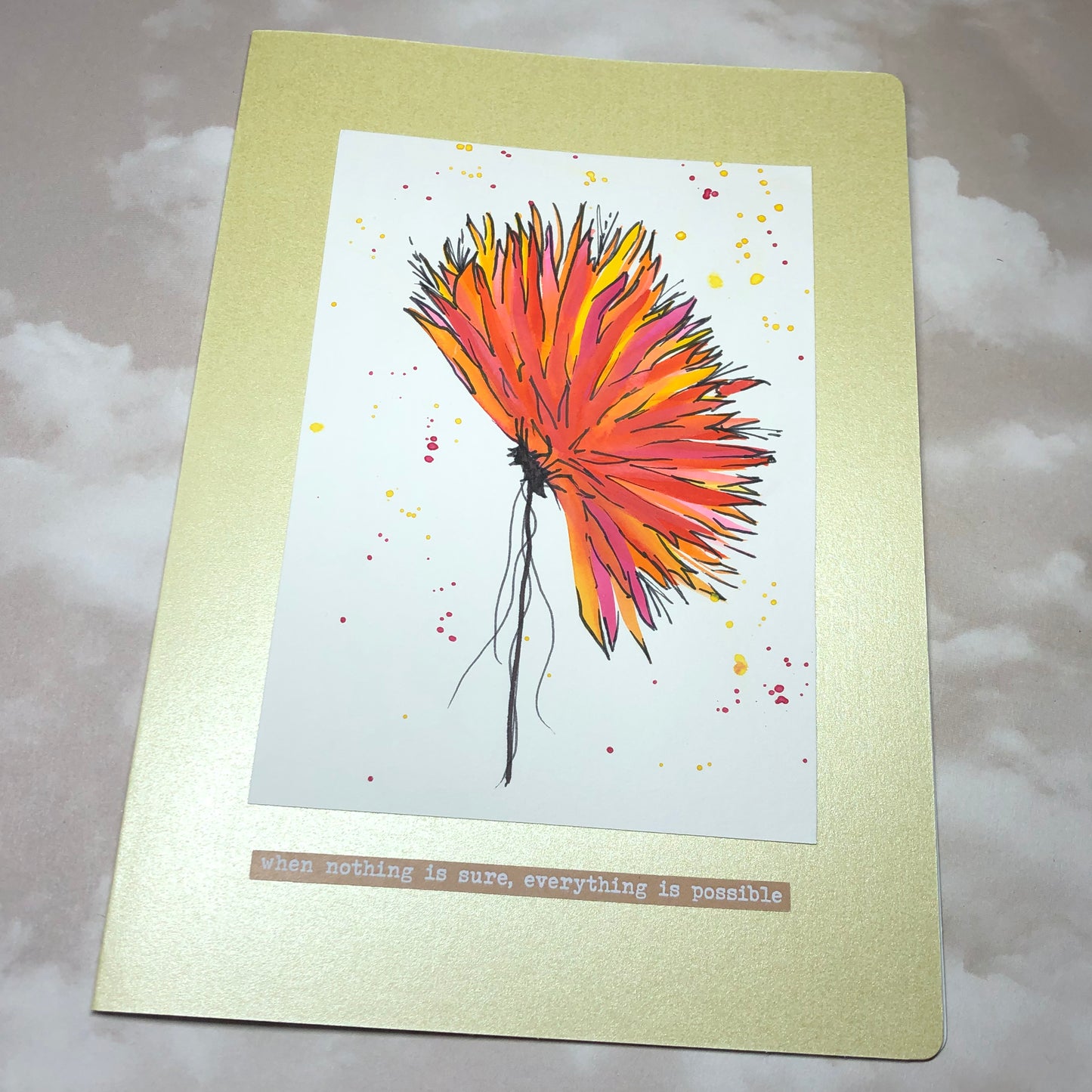 Spiky orange flower watercolour greeting card