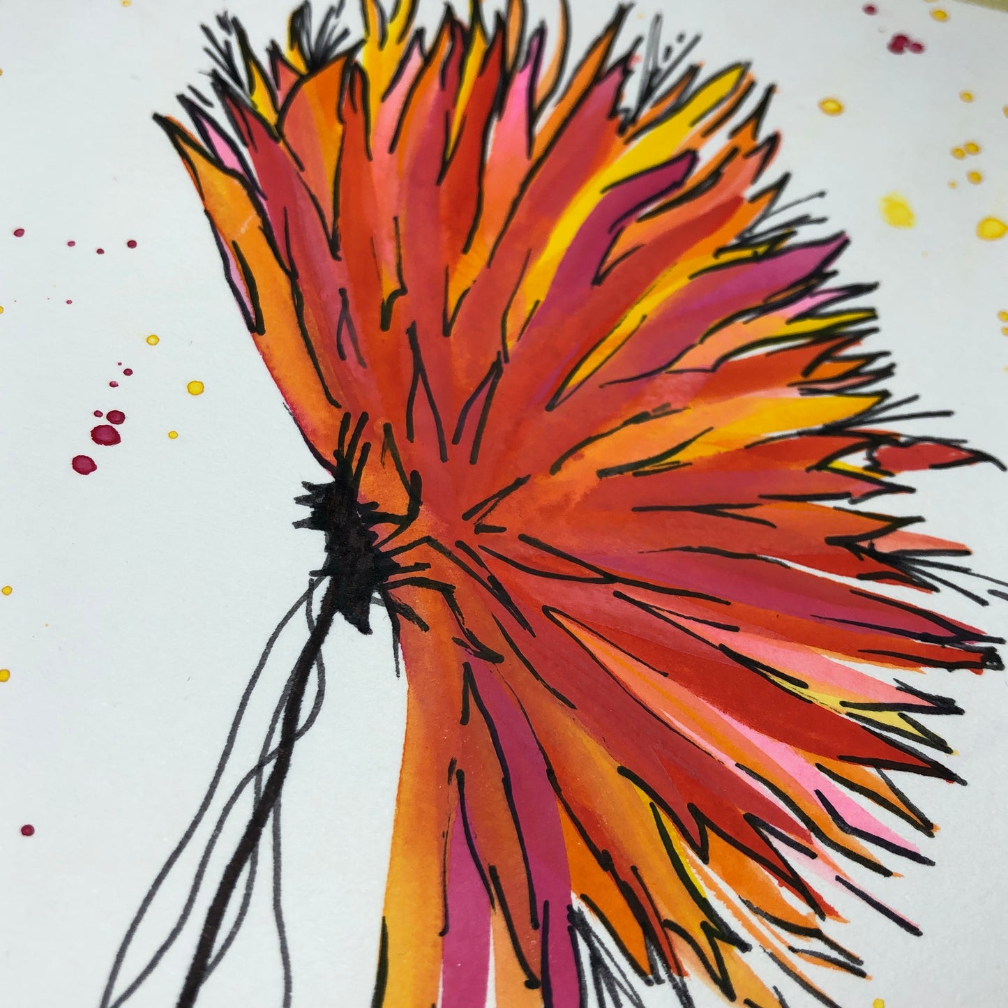 Spiky orange flower watercolour greeting card