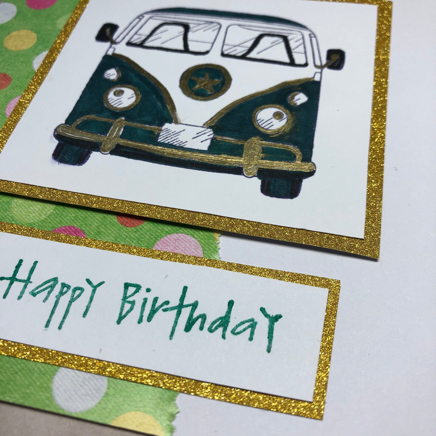 Green handmade campervan greeting card