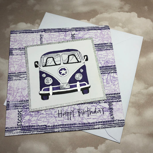 Purple handmade campervan greeting card