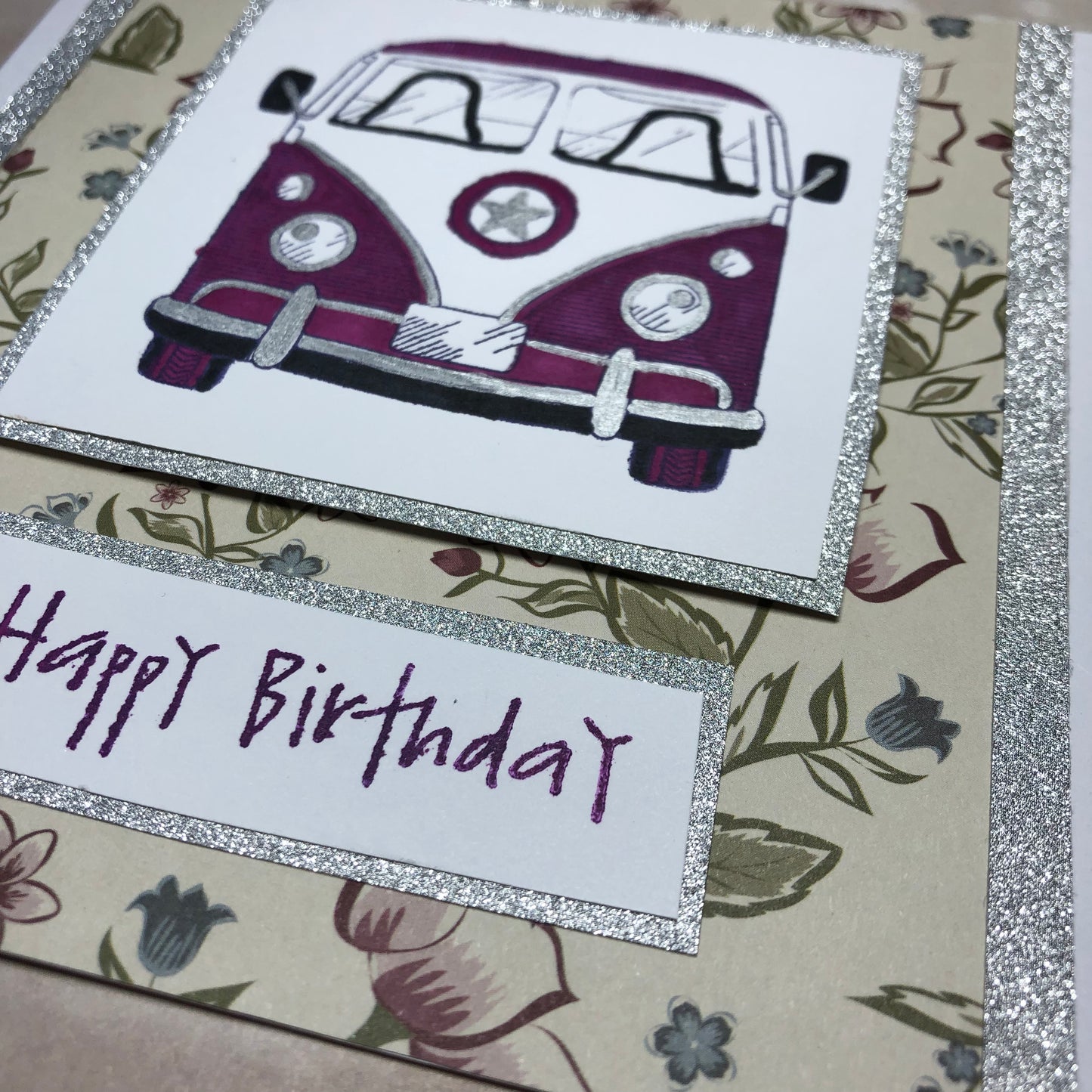 Burgundy handmade campervan greeting card