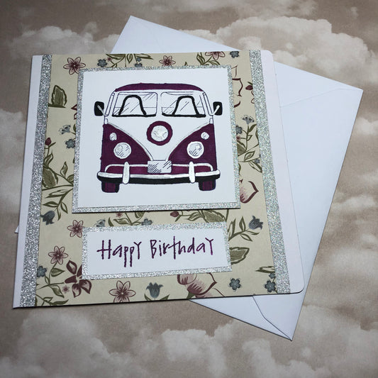 Burgundy handmade campervan greeting card