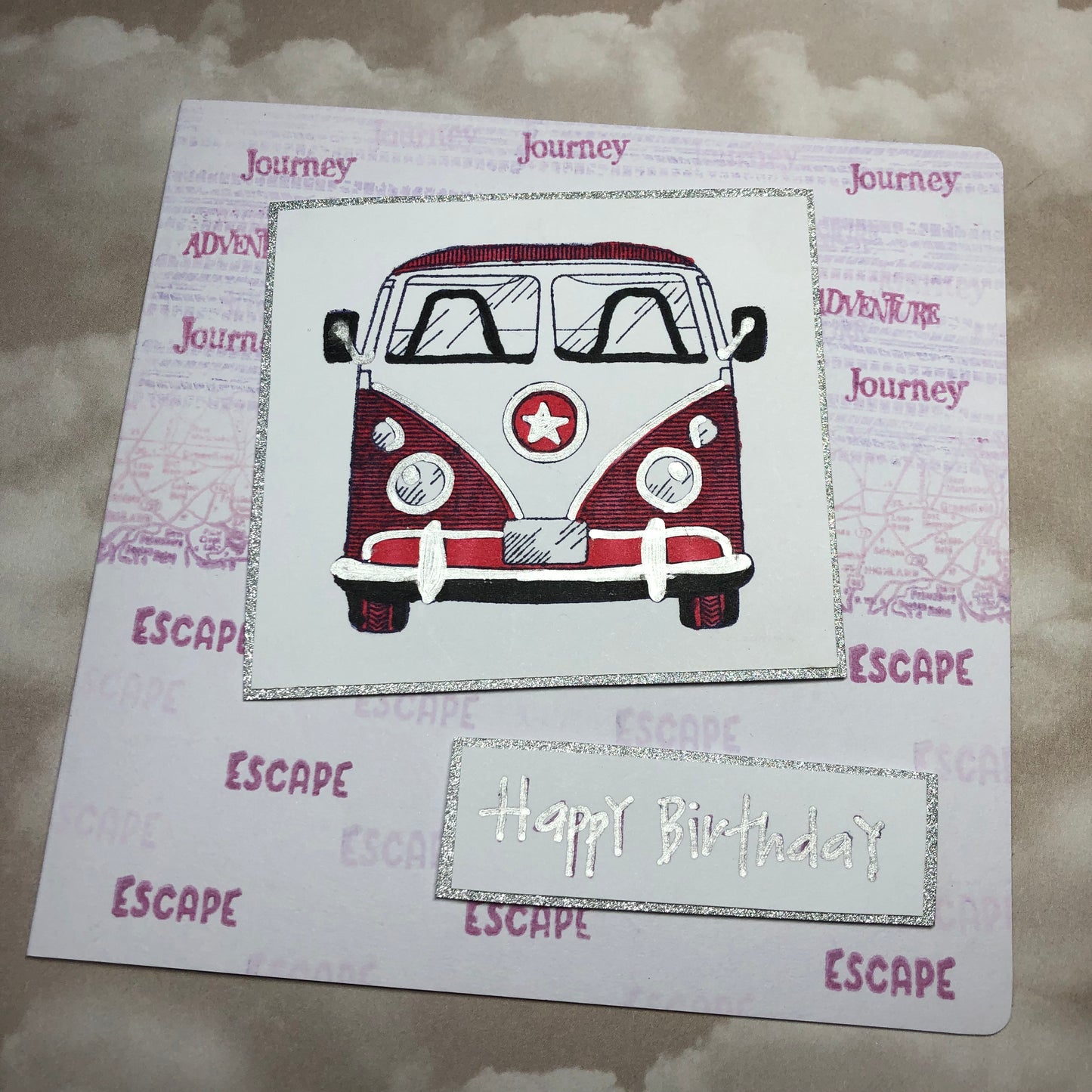 Red handmade campervan greeting card