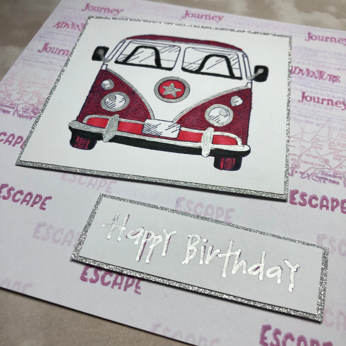 Red handmade campervan greeting card