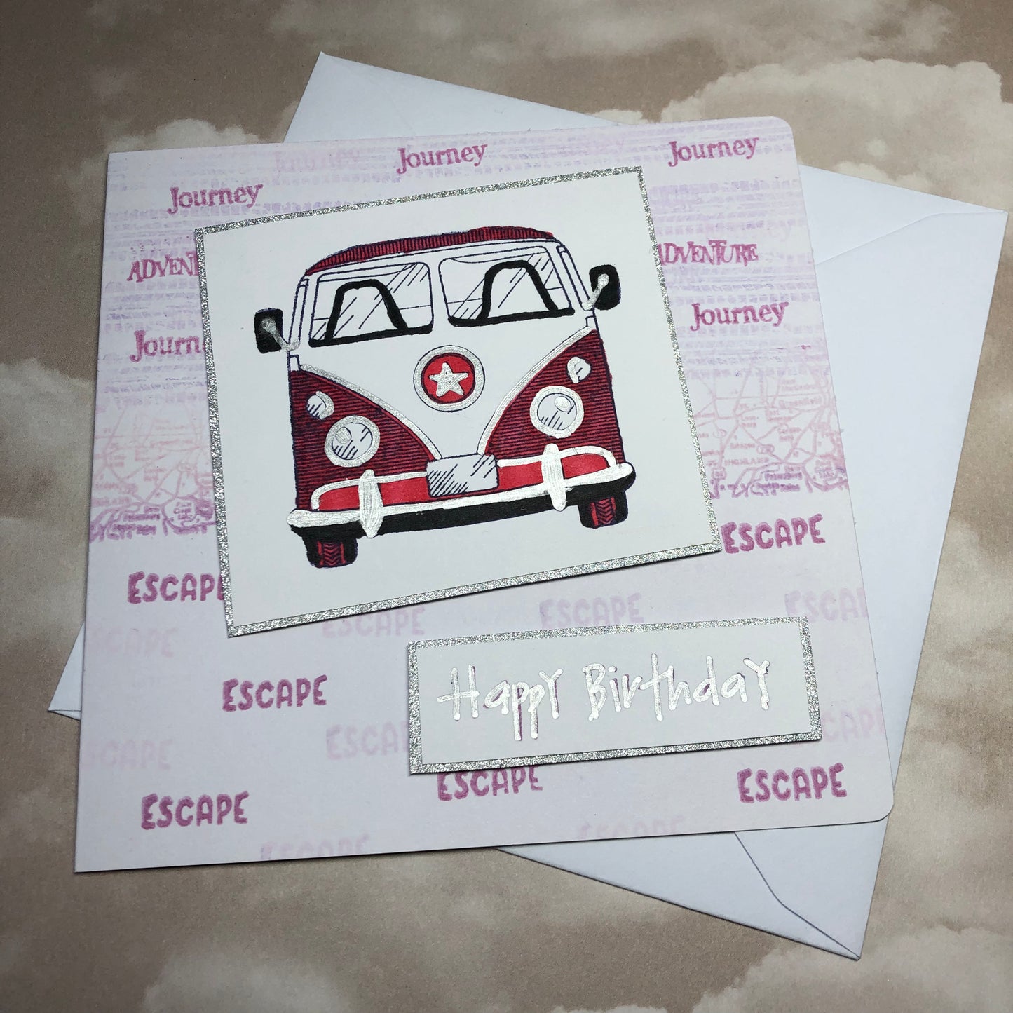 Red handmade campervan greeting card