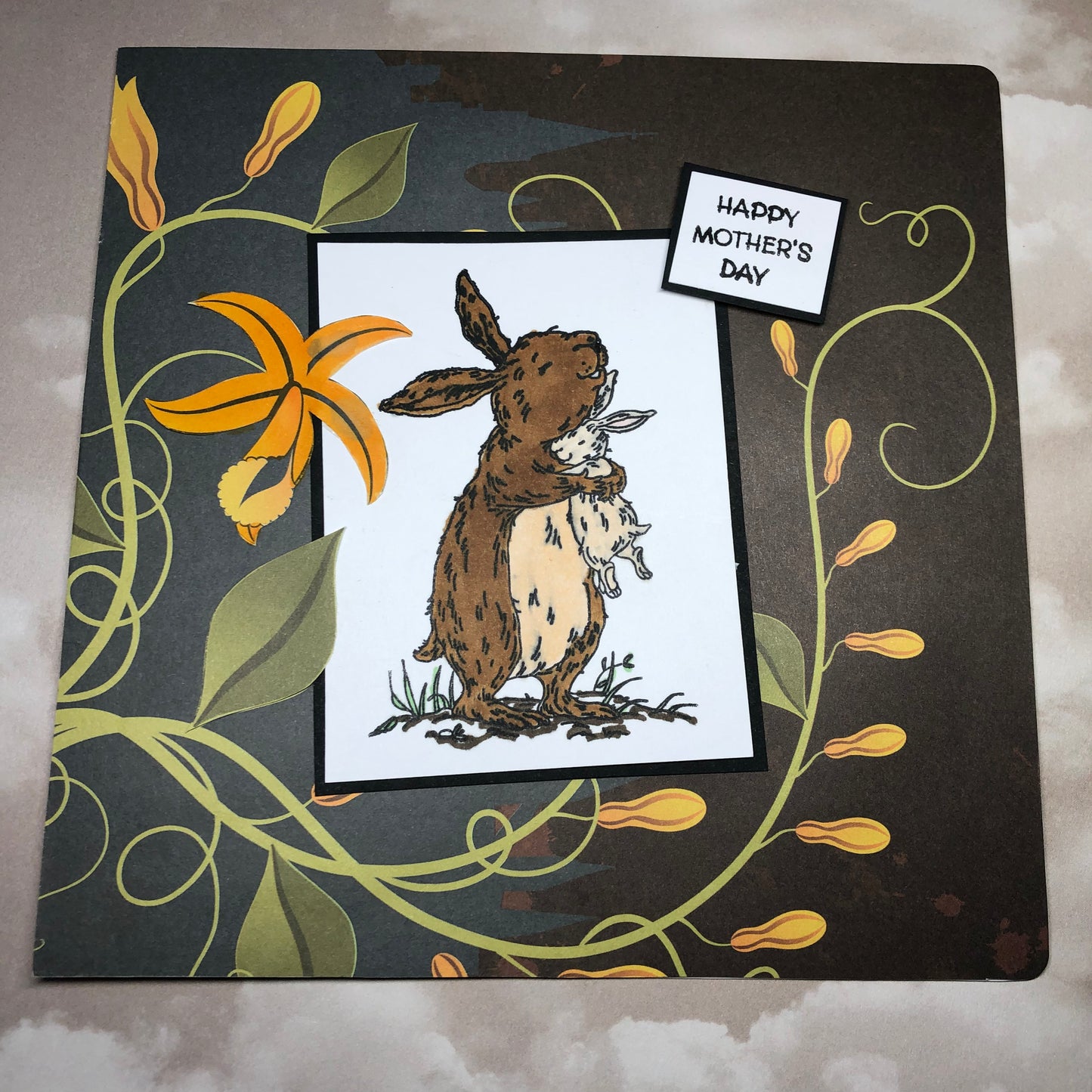 Bunny hug Mother’s Day square handmade greeting card