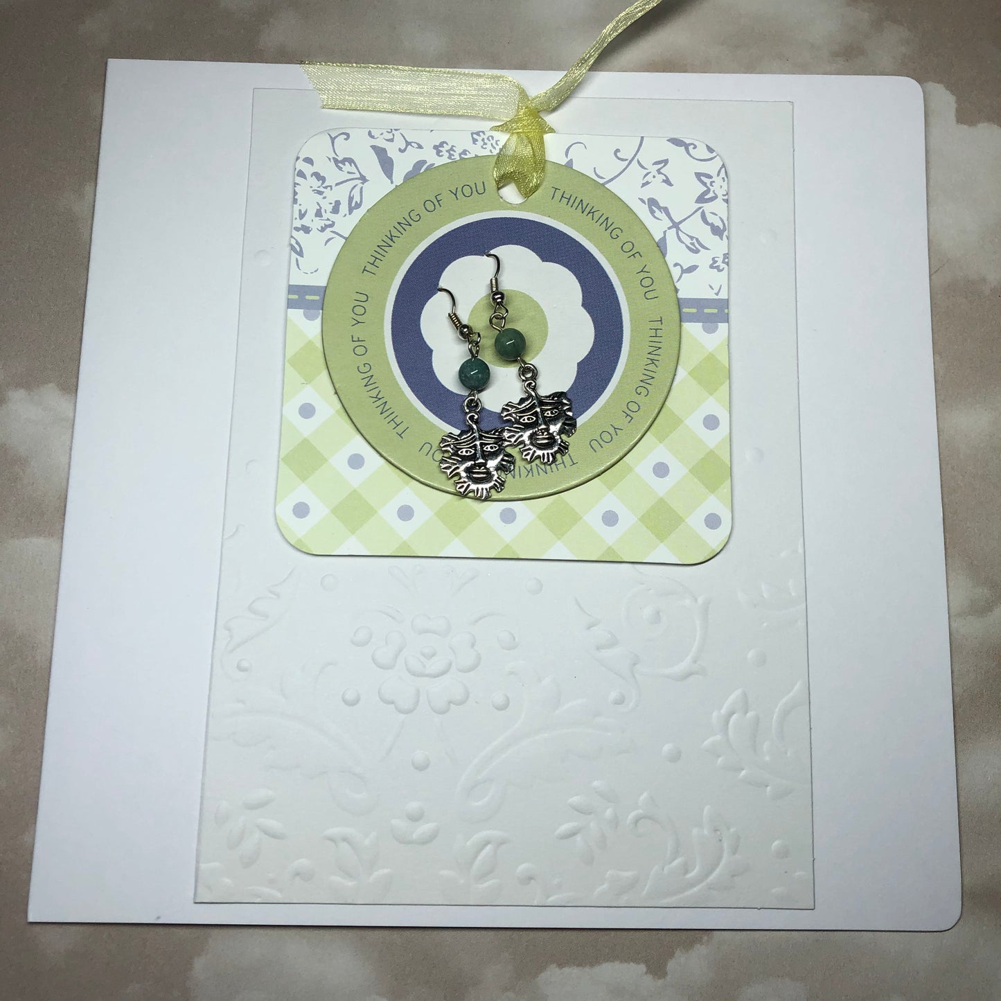 Aventurine earrings and square handmade greeting card