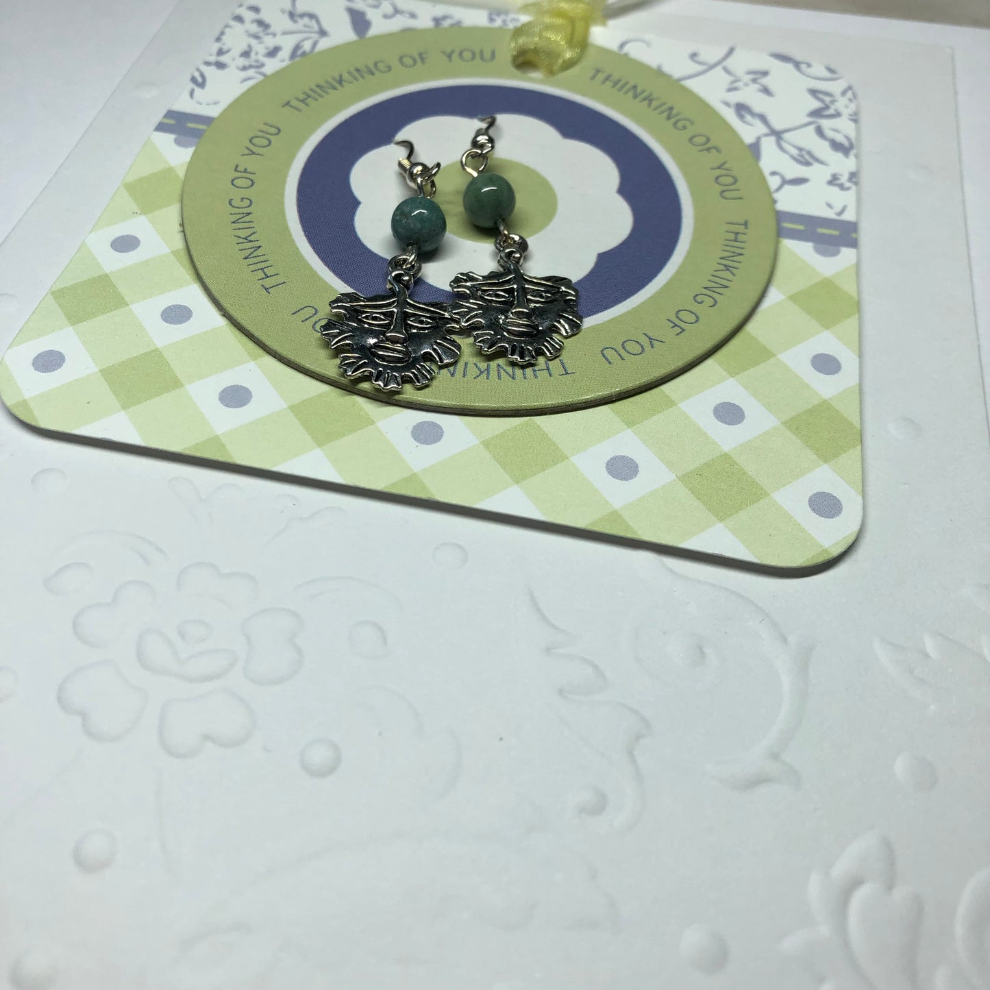 Aventurine earrings and square handmade greeting card