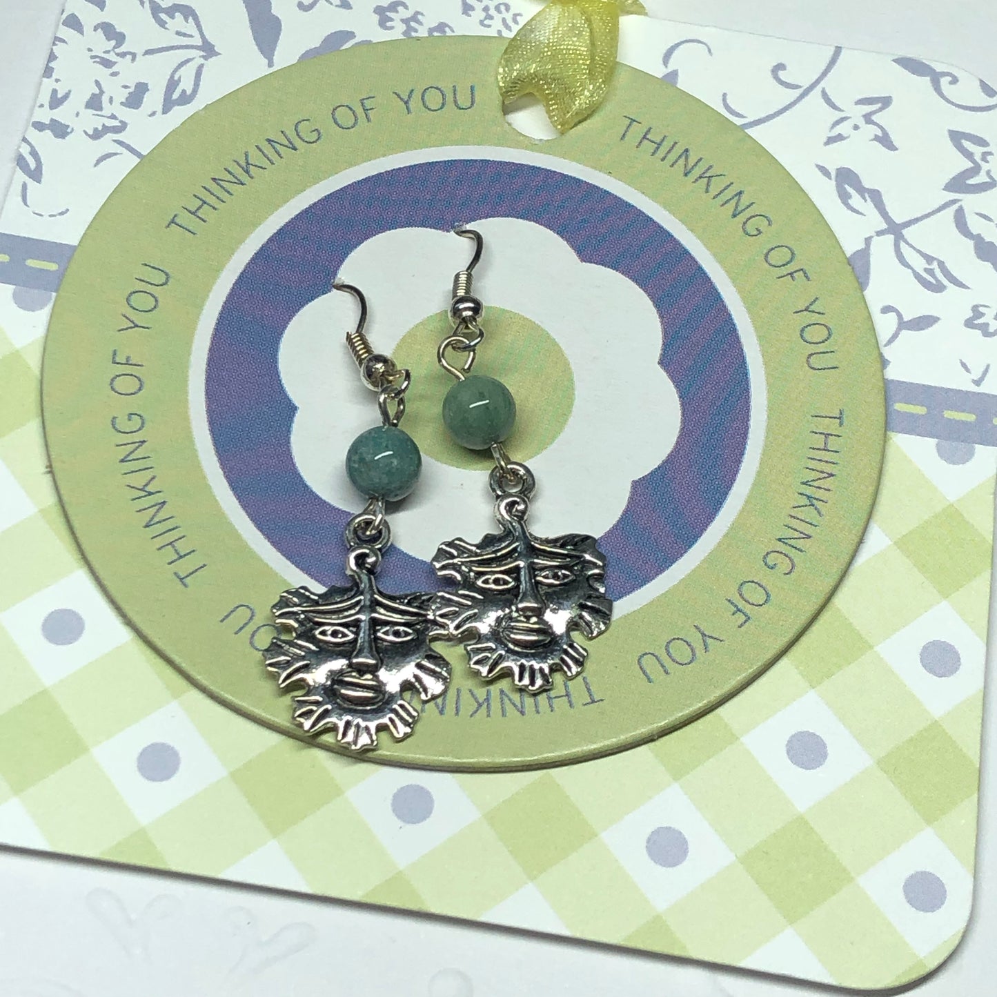 Aventurine earrings and square handmade greeting card