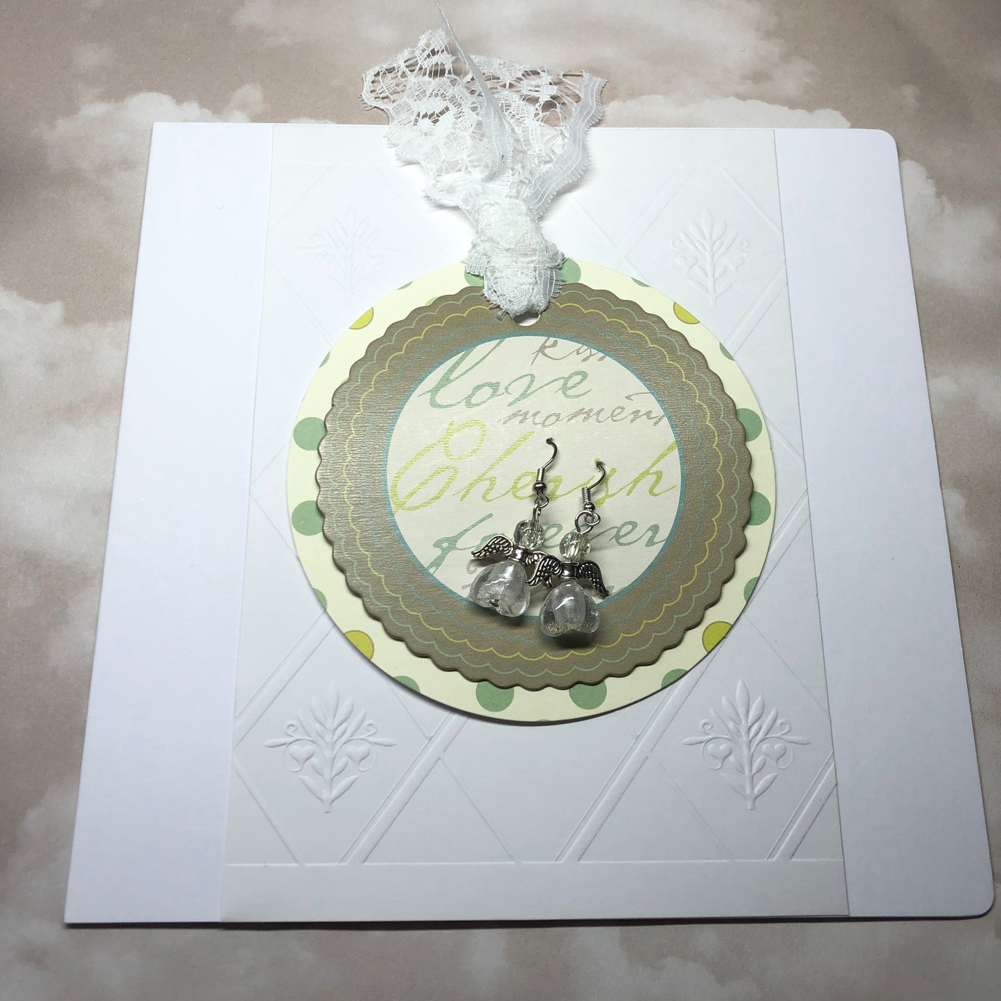 Angel earrings and romantic handmade greeting card