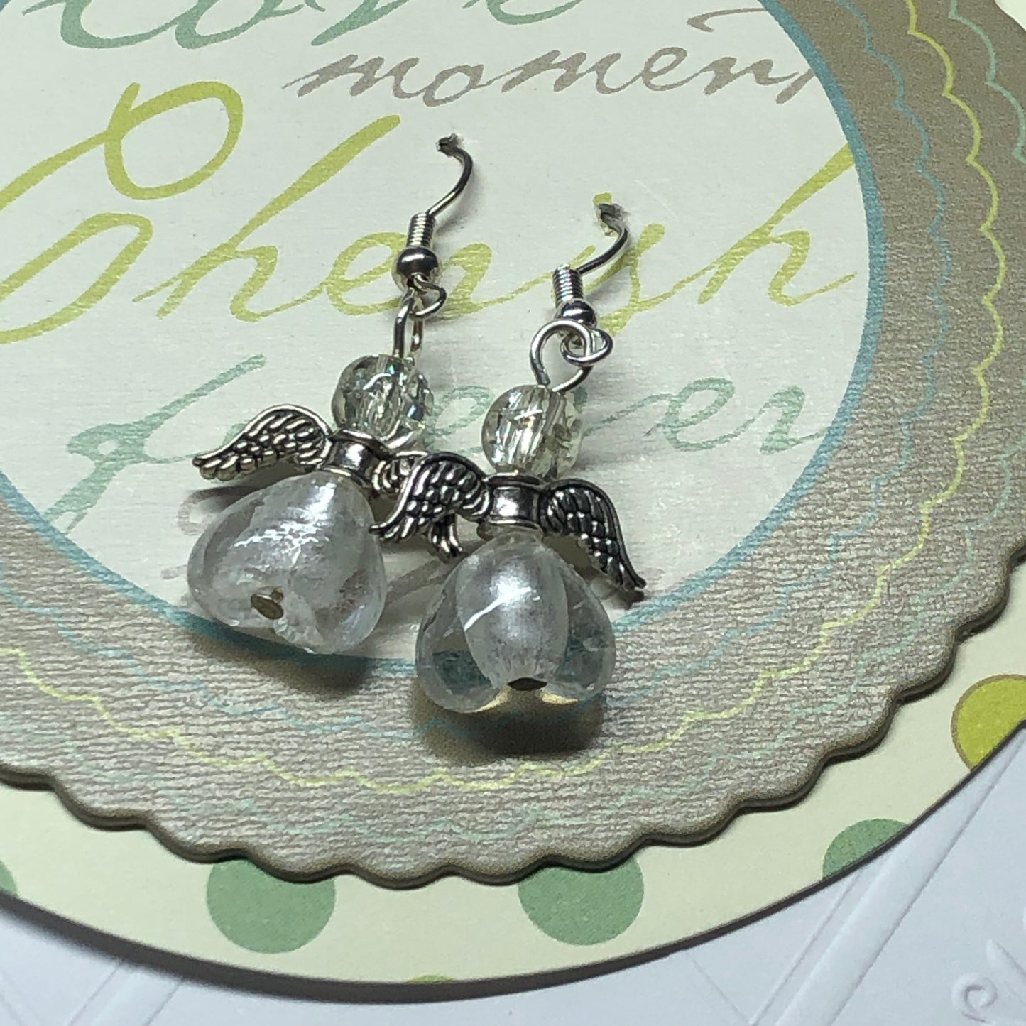 Angel earrings and romantic handmade greeting card