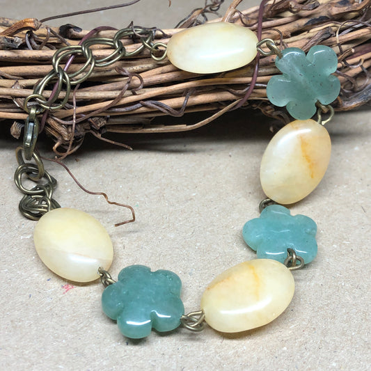 Cornsilk Wishes - Jade and Aventurine flower bracelet