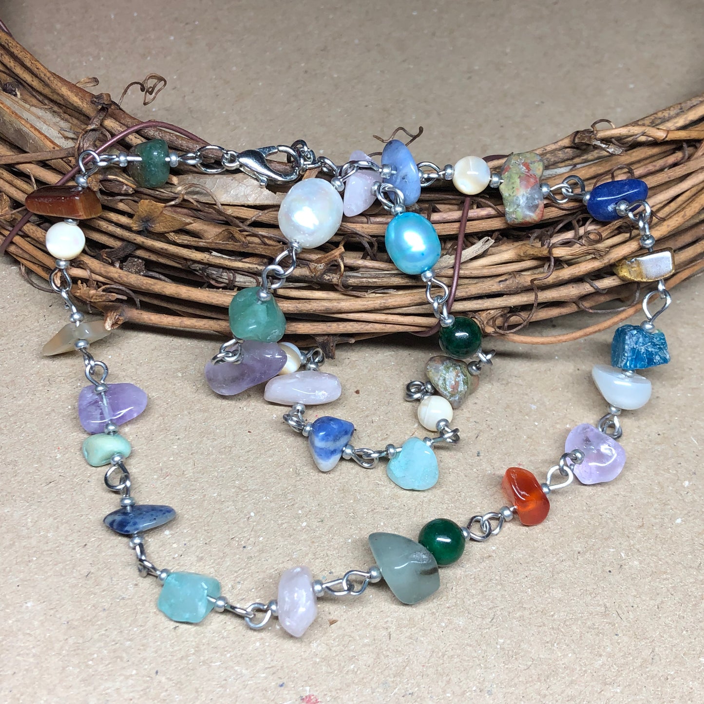 Dainty rainbow gemstone choker necklace