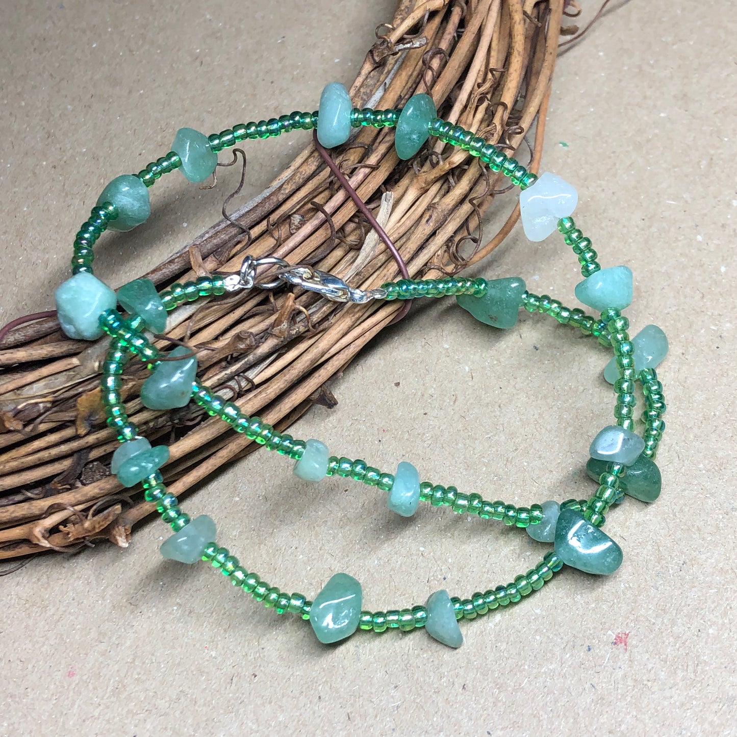 Aventurine and seed bead necklace