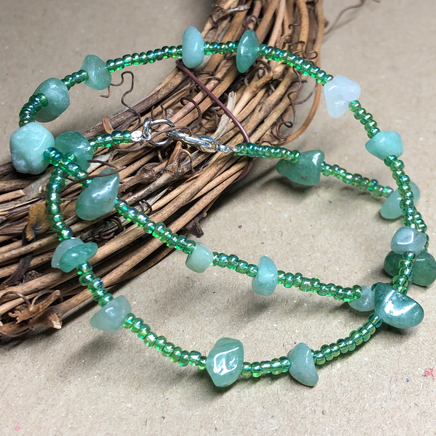 Aventurine and seed bead necklace