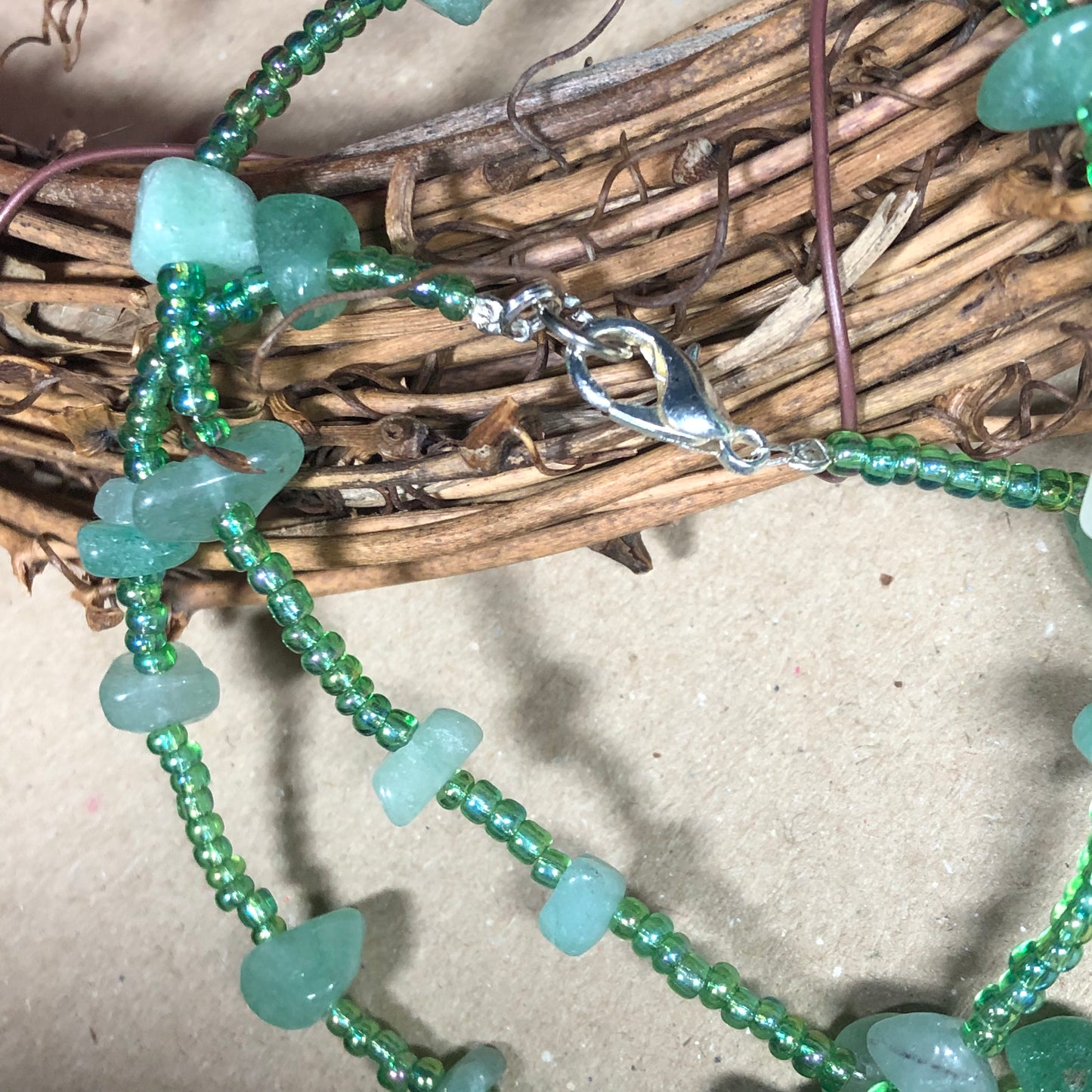 Aventurine and seed bead necklace