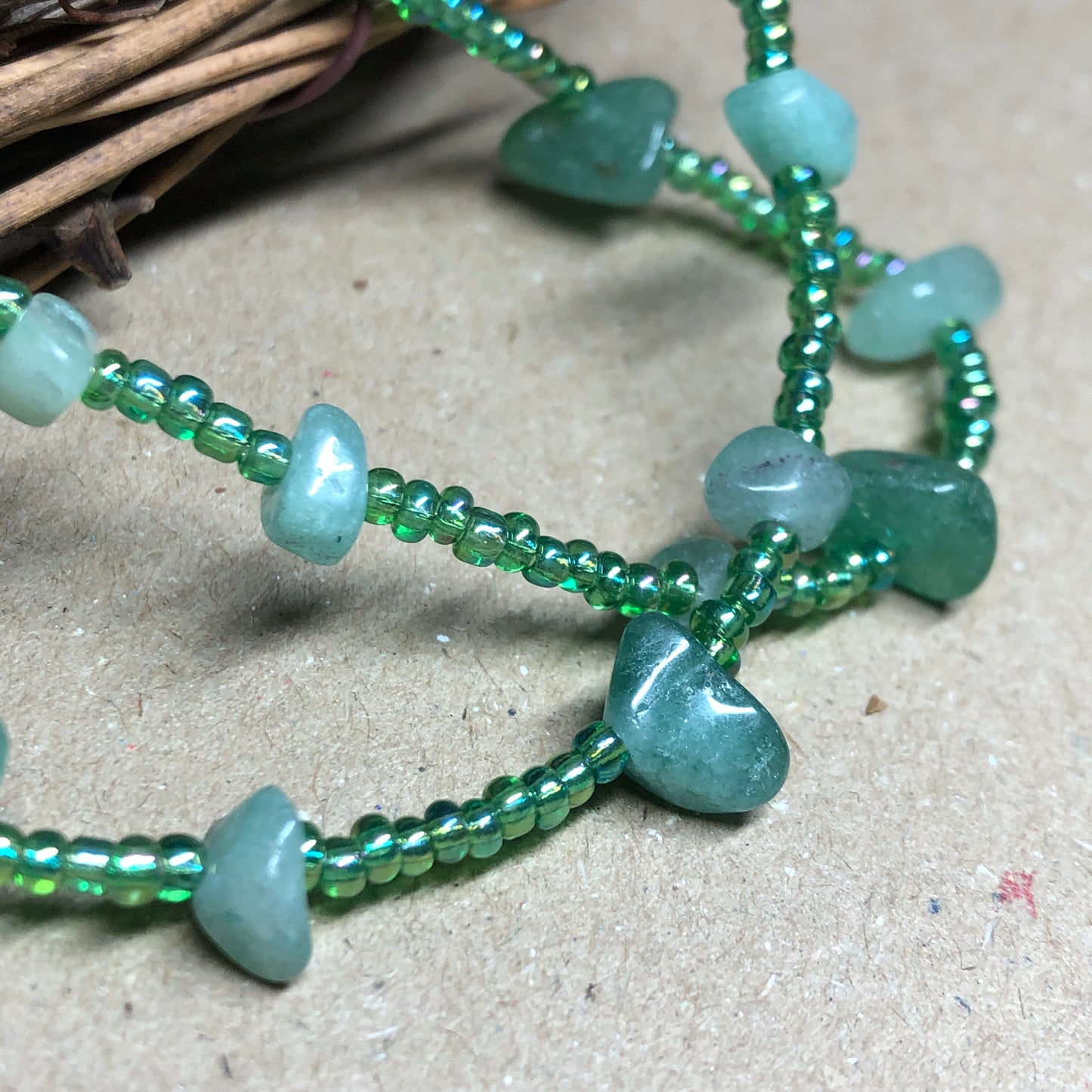 Aventurine and seed bead necklace